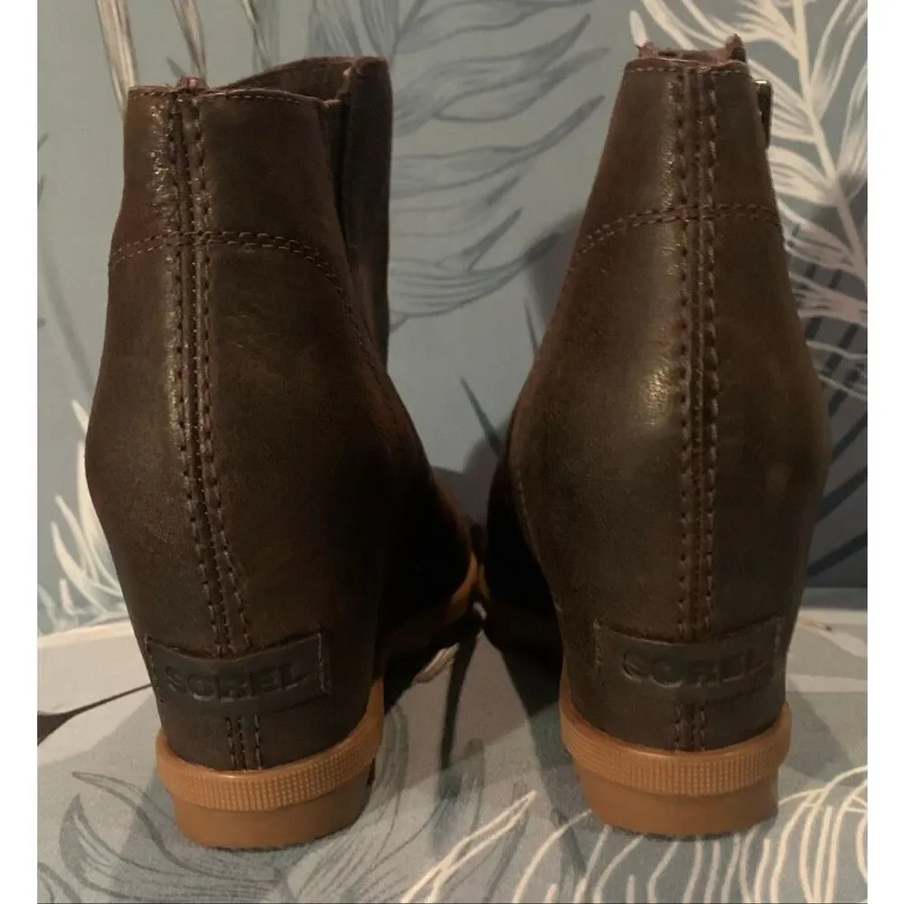 Sorel Joan of Arctic Wedge II Zip Brown Leather Boots sz 8